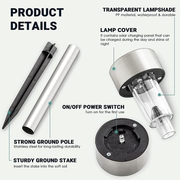Solcelle Udendørs Lamper, Solcellelamper Udendørs Vandtætte, 12-pak Rustfrit Stål LED Sti Lamper Udendørs Solcellelamper Solcellehavelamper Til Terrasse, L