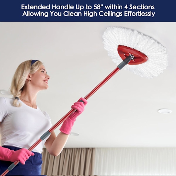 Spin Mop -varren vaihto-osa, yhteensopiva O-Ceda Spin Mop -moppien ja -ämpäreiden kanssa, 4-osainen 76 cm - 147 cm moppivarsi, moppikeppi lattianpesuun - GSLA