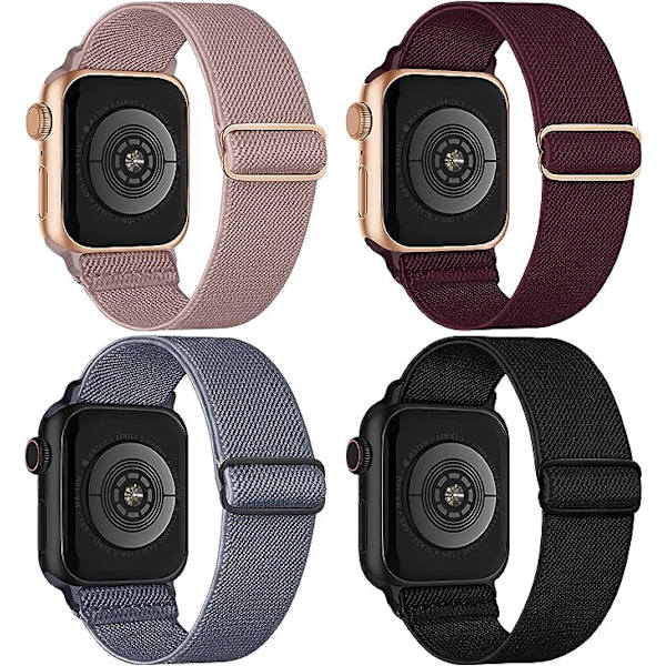 4-pack nylon solo loop-band kompatibel med Apple Watch 38mm 40mm 41mm 42mm 44mm 45mm 49mm, justerbara flätade sportarmband i elastiskt material AA007 38mm 40mm 41mm