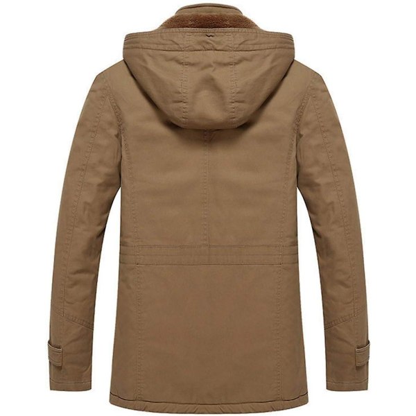 Herrjacka - Casual vinterbomullsjacka Militärjacka Tjock huvtröja Cargo Coat Khaki XL