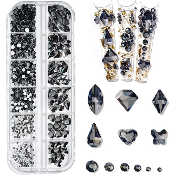 660st klarsvart glittrande bling 3d strass för nail art gör-det-själv-hantverk glänsande platt rygg glas kristallstenar set juveler nageldekorera (60 st multi )