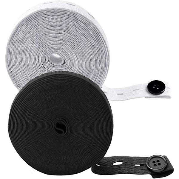 4 ruller elastikbånd med huller elastikbånd knap elastiske knaphuller syning elastikbånd med knaphul og 100 stk. 18 mm sorte harpiksknapper (sort