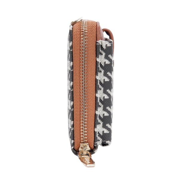 Kvinnor Houndstooth PU Läder Crossbody Väska Telefon Kort Hållare Enstaka Axelväska Brown