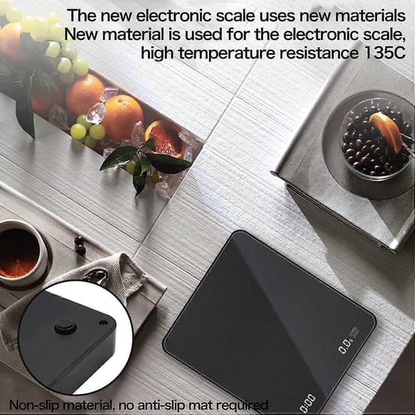 Digital kaffevåg med timer, Typ-C uppladdningsbar med LED-display, Multifunktionell precisionssensor, med tareringsfunktion, hög resistans