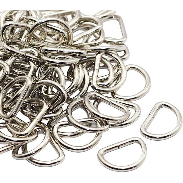Metallinen D-rengas 1 tuumaa Hitsaamaton Nikkelöity 100 kpl pakkaus (Suuri) 1 inch(26mm)