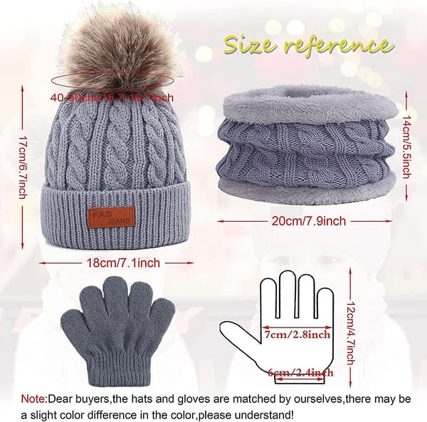 Børns Vinter Varm Hue Halstørklæde Sæt 2-3 Dele Unisex Termisk Strikket Fluffy Gave