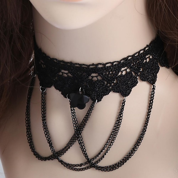 Krystal Gotisk Halskæde Boho Smykker Krave Choker Sort Blonde Sexet Luksus