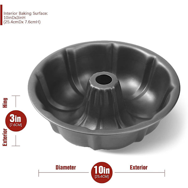 9 tommer Non-stick kageforme, 12 kopper Premium riflet kageforme til bagning, kraftig kulstofstål rørform bageform - grå
