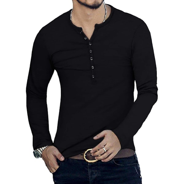 Herre Casual Slim Fit Basic Henley Langærmet Mode T-shirt L