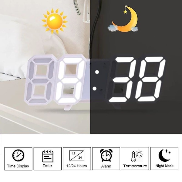 Digital klocka Stor display Väggklocka för sovrum Estetisk Modern väggklocka Dekor för vardagsrum Kök Kontor Tid/datum/temperatur
