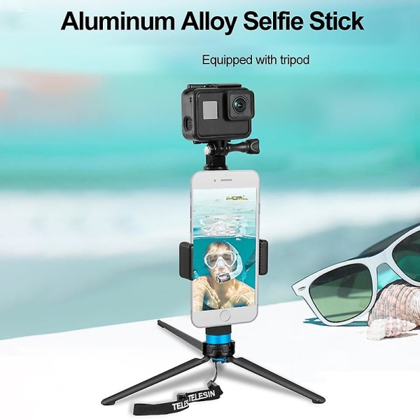 Til GoPro Hero 8 Action Camera Aluminium Legering Selfie Stick Udtrækkelig Håndholdt Teleskop Stang Tripod