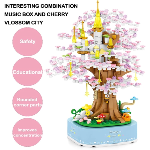 Byggsatser med stads Sakura Tree House Arkitektur Byggstenar Set Konstruktion Leksak Byggsatser för vuxna och åldrar 6+ pojkar flickor 608 st