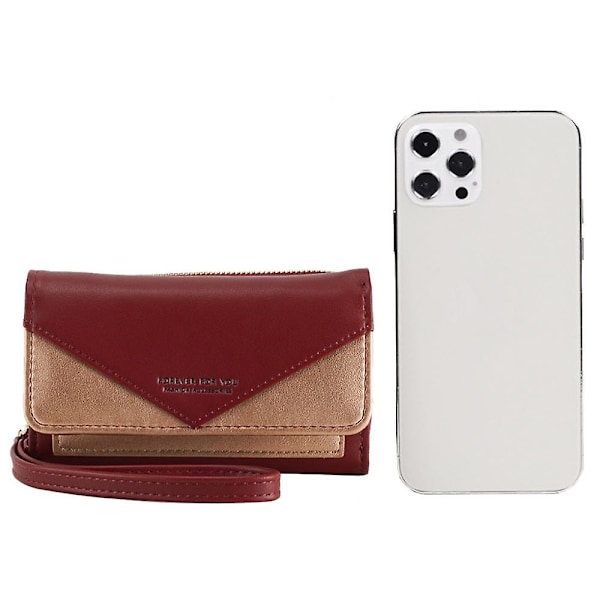 Dam multifunktion plånbok telefonfodral handled i PU-läder Red
