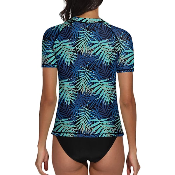Kvinnors kortärmad skjorta surftopp badkläder sommar simning sport Upf 50+ blommig Green Leaves L