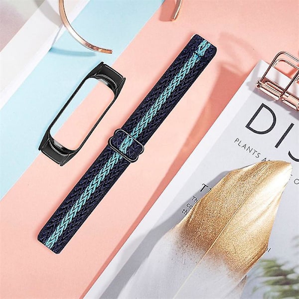 Nylon Solo Loop -ranneke Xiaomi Mi Band 5/6 -älykelloon, säädettävä ranneke mustalla kellokotelolla Midnight Blue Mint Green