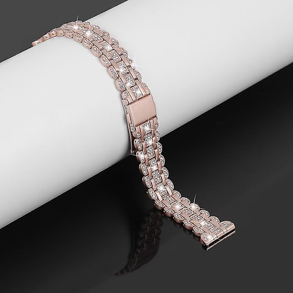 20mm ruostumattomasta teräksestä valmistettu korvaava ranneke Samsung Galaxy Watch3 41mm/Watch 42mm -kelloon, strassikoriste Pink  Gold