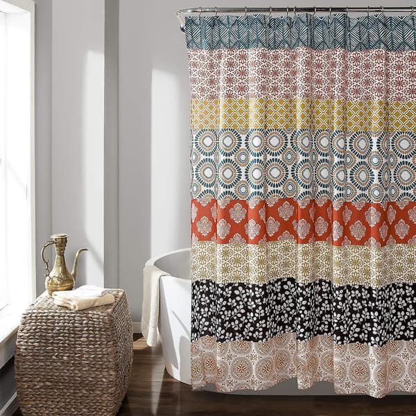 Boho Stripe Färgglad Fet Design Duschdraperi, 35\" X 72\", Turkos & Orange (1 Del)