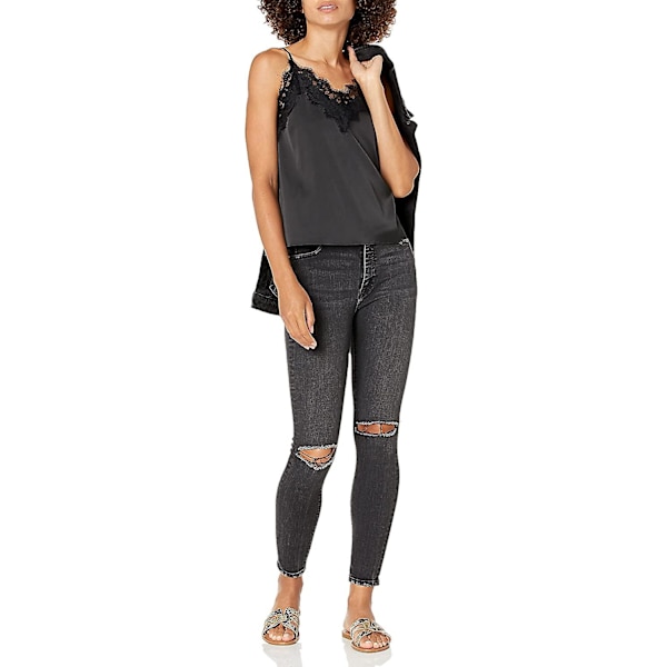Kvinnors Natalie V-ringad spetskantad linnetopp Black XL