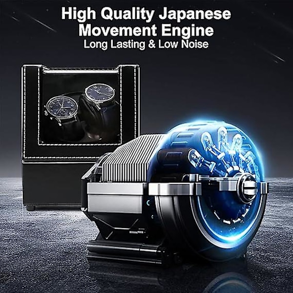 Seneste Dobbelt Watch Winder Boks, Lydløs Motor, Dobbelt Automatisk Ur Winder Rotations Opbevaringsdisplayboks til Automatiske Mekaniske Ure - Sort