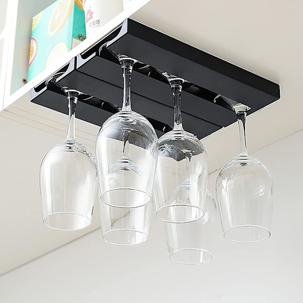 Plastik Vinglas Rack, Vinglasholder, Opbevaring af Stilkglas, Vinglas, Pakke med 2 Køkkenophæng, Sort