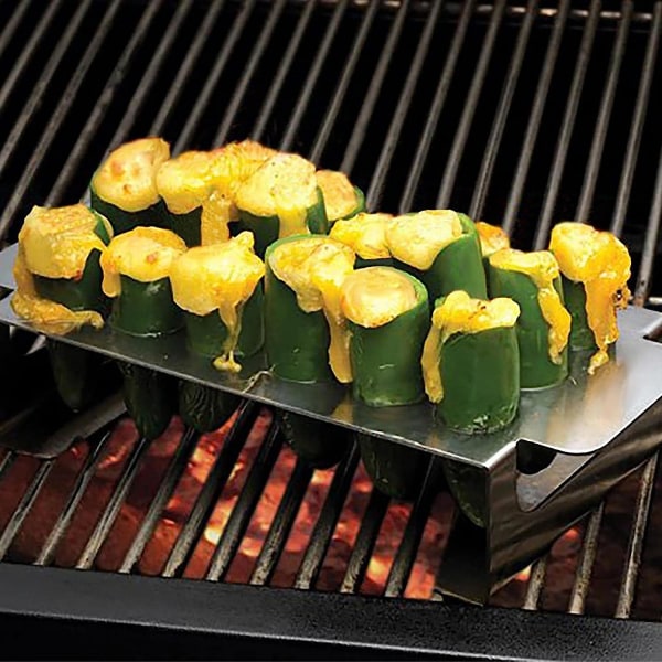 Jalapeno Grillställ i Rostfritt Stål Grillhållare för Jalapenos, 18 Hål Kycklingben Grillställ för Matlagning Peppar Kycklingben Vingar Chilli Rack
