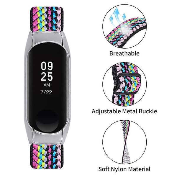 Nylonflätad klockarmband för Xiaomi Mi Band 3 / 4 Justerbart elastiskt handledsband Style 9
