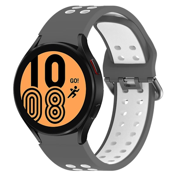 20mm silikoninen ranneke Samsung Galaxy Watch 5 40mm/44mm/5 Pro 45mm -kelloon kaksoisreikäsoljella Grey    White