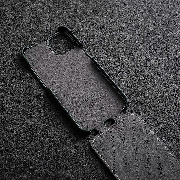 For iPhone 15 Deksel Anti-fall Vertikal Flipp Ekte Kuskinn+PC Deksel Style E