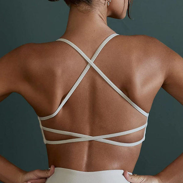 Naisten selästä avoin urheiluliivi, seksikäs bustier, naisten topattu push-up-liivi, ristikkäinen urheiluliivi, ilman kaaritukia, joogaan, kuntosalille White XL