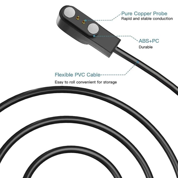 3u Magnetisk Ladekabel 2-pin Juicekopp Smartklokke Magnetisk Datakabel