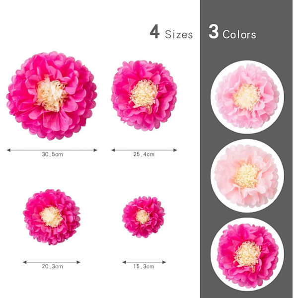 Silkepapir Pom Pom Blomsterball For Festdekorasjon (rosa)