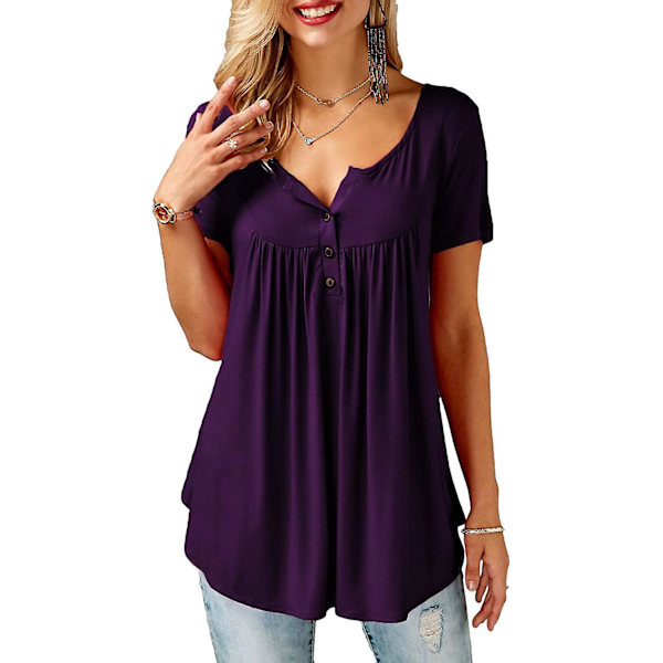 Naisten puserot röyhelöillä, löysä napitus, tunikat naisille Dark Purple XL