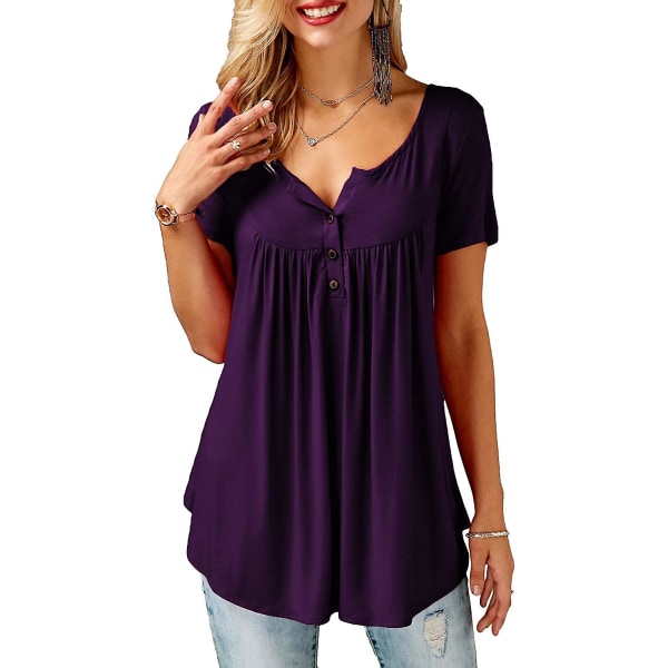 Naisten puserot röyhelöillä, löysä napitus, tunikat naisille Dark Purple XXL