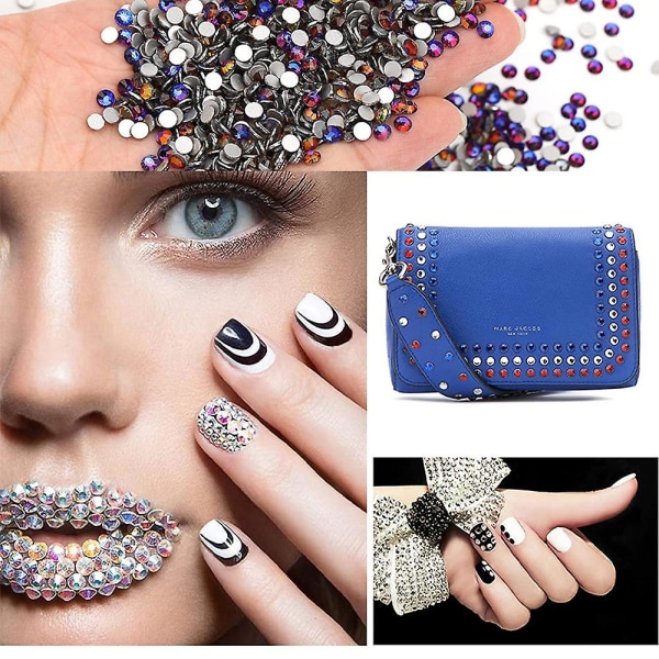 Krystall Rhinestones, flate bakside glasssteiner for neglekunst, DIY-håndverk blue flame