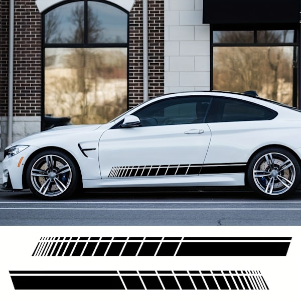 2 stk. Bil Sideskørt Klistermærke Lang Stribe Auto Vinyl Film Wrap Klistermærker Tuning Universal Beskyttelse Ridser DIY Biltilbehør black