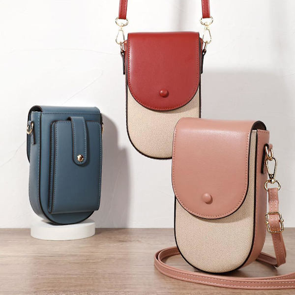 Canvas Textur PU Läder Kvinnor Liten Crossbody Väska Telefon Kosmetika Bärväska Red