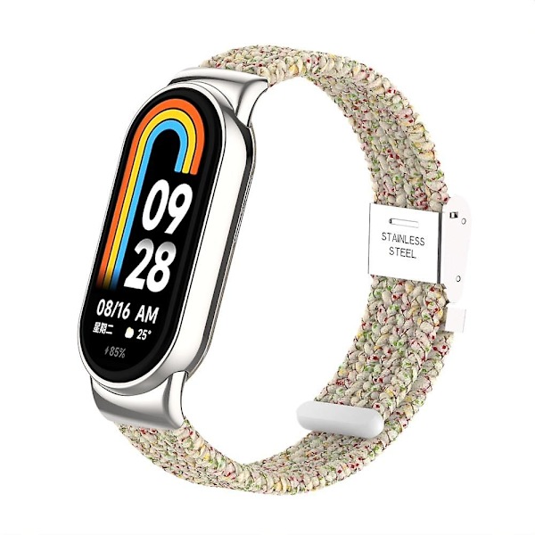 För Xiaomi Smart Band 8 flätad nylon klockarmband justerbart spänne elastiskt band Starlight