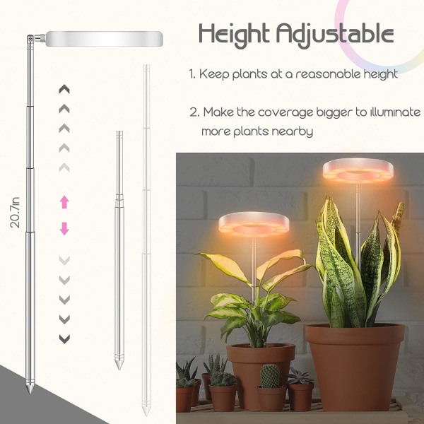 2st Grow Light för inomhusväxter, LED Small Grow Light, höjdjusterbar ängelring Växtlampa, Full Spectrum, Automatisk timer