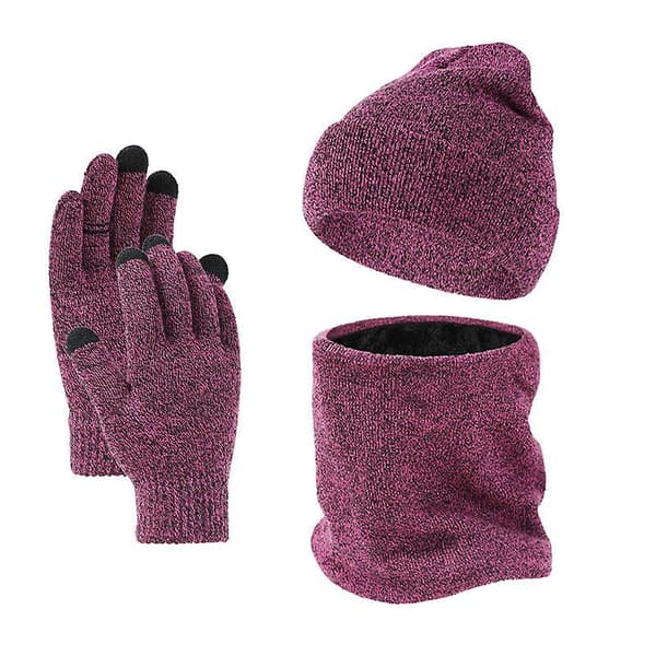 Halsduk handskar tredelad set stickad plus fluff ärmmössa hatt halsduk set Dark gray Average size