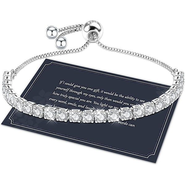 Armbånd til kvinder, sterling sølv tennisarmbånd krystal slider armbånd S925 kvindearmbånd, sølv, guld, rosaguld Sliver