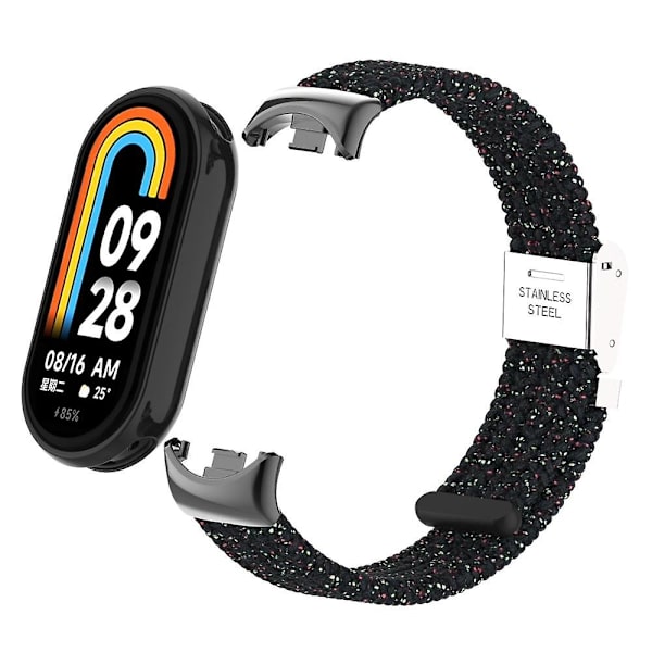 För Xiaomi Smart Band 8 flätad nylon klockarmband justerbart spänne elastiskt band Bright Black