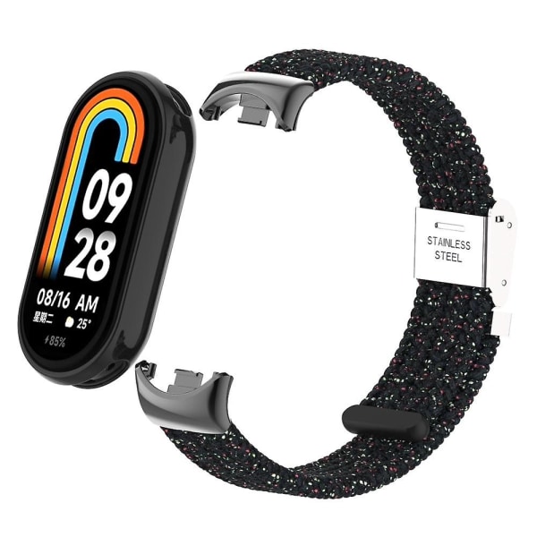 För Xiaomi Smart Band 8 flätat nylon watch Justerbart spänne elastiskt band Bright Black