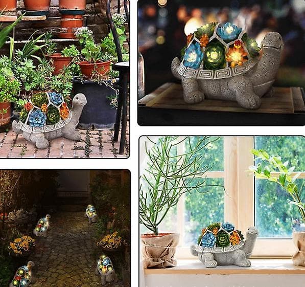 Solar hagefigur skilpadde med sukkulent og 7 LED-lys