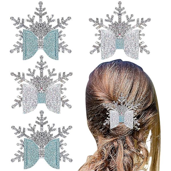 4 kpl Joulun Lumihiutale Glitter Rusetti Hiusklipsit Sininen PU Nahka Hiuspinnit Joulu Lumihiutale Hiuskoristeet Kimaltavat Alligaattori Hiusklipsit Tytöille Taaperoille