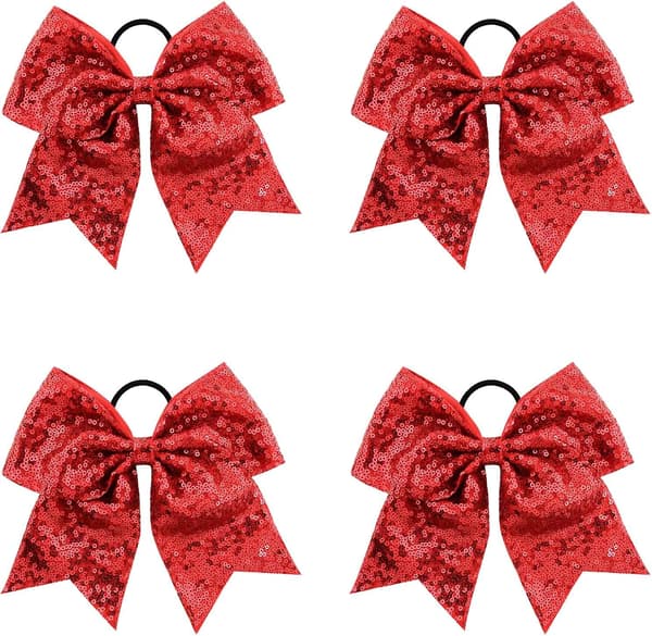 4 st Cheer Bows Jumbo Cheerleading Bows Stora Hår Bågar Med Elastisk Ponytail