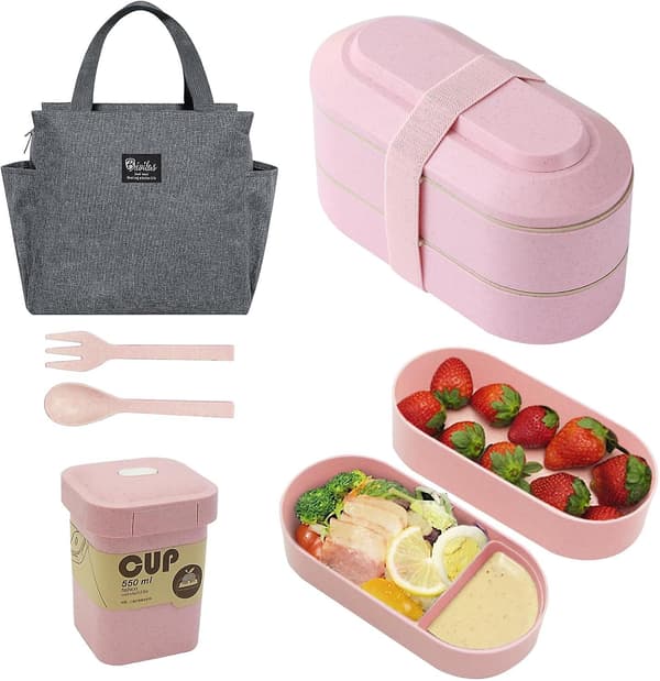 Japansk Bentobox med bestickset - 2-lagrig matförvaringsbehållare