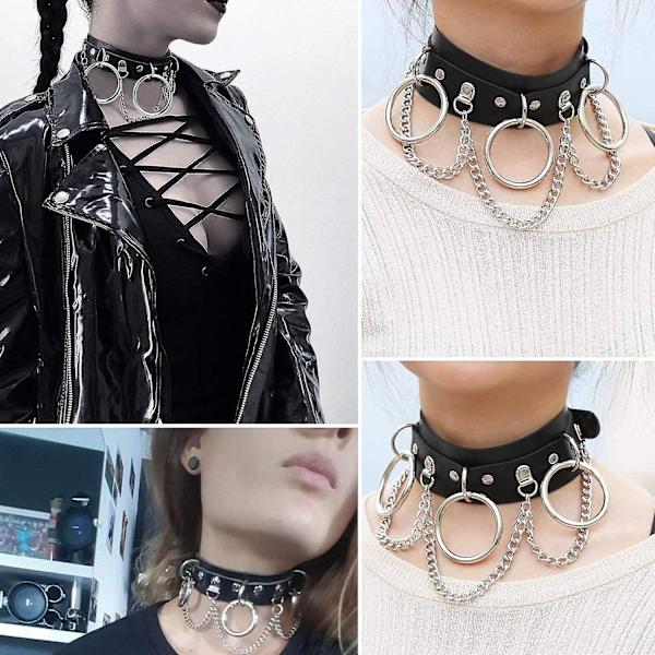 Läderhalsband, PU-läder Punk Rock Gothic Emo O-ring Spik Nitar Halsband