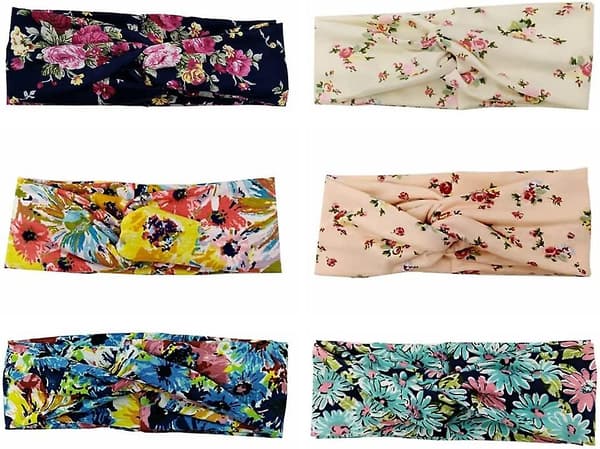 6 Pakning Acsergery Gaver Dame Hårbøyler Dobbel-dekk Vintage Elastisk Boho Blomstret