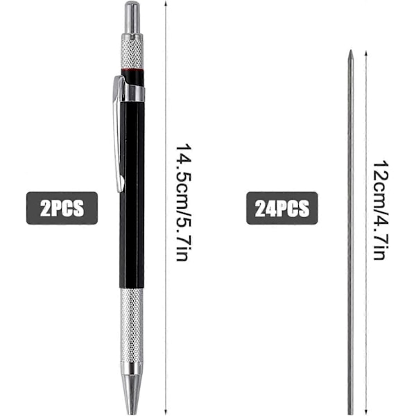 2 st Streck Svets Penna med Inbyggd Spetsvässare, 24 st 2mm Runda Pennor