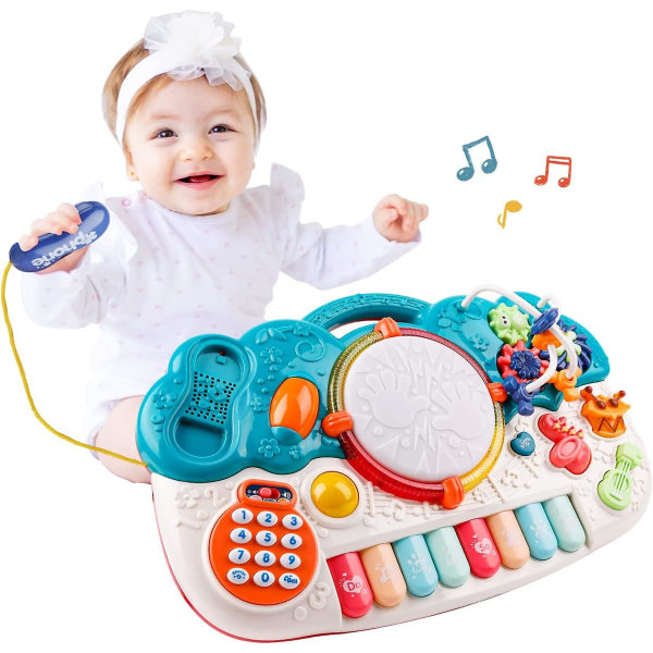 Baby 12 till 18 månader - musikalisk leksak för småbarn 1 2 3 år gammal Light Up Babies Toy 6-i-1 tangentbord Piano Telefon Set Spädbarnsleksak